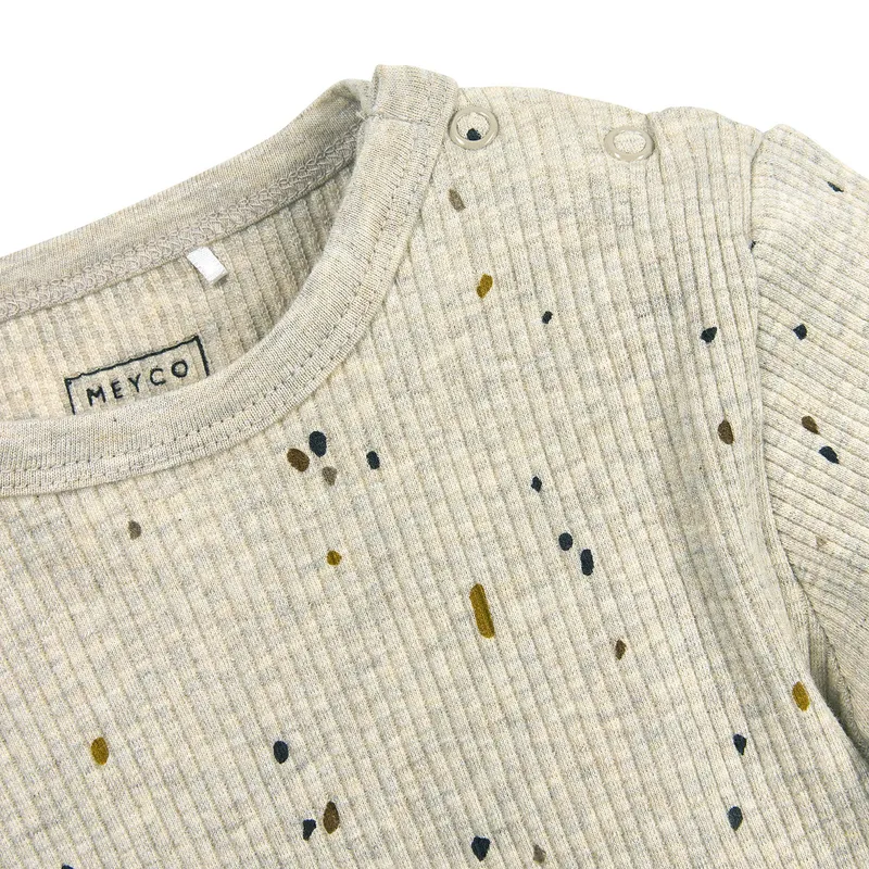 Meyco Baby-Pyjama Rib – Mini Spot – Sand Melange – Größe 74/80