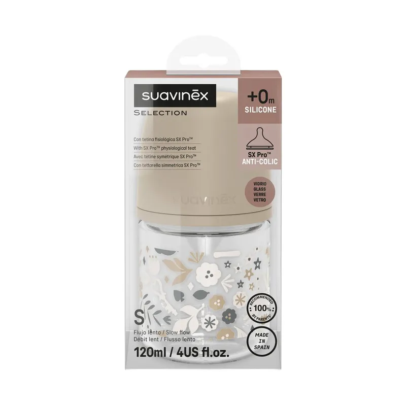 Suavinex Babyflasche Glas - SX Pro - Wonderland - Slow Flow - 120ml - Beige