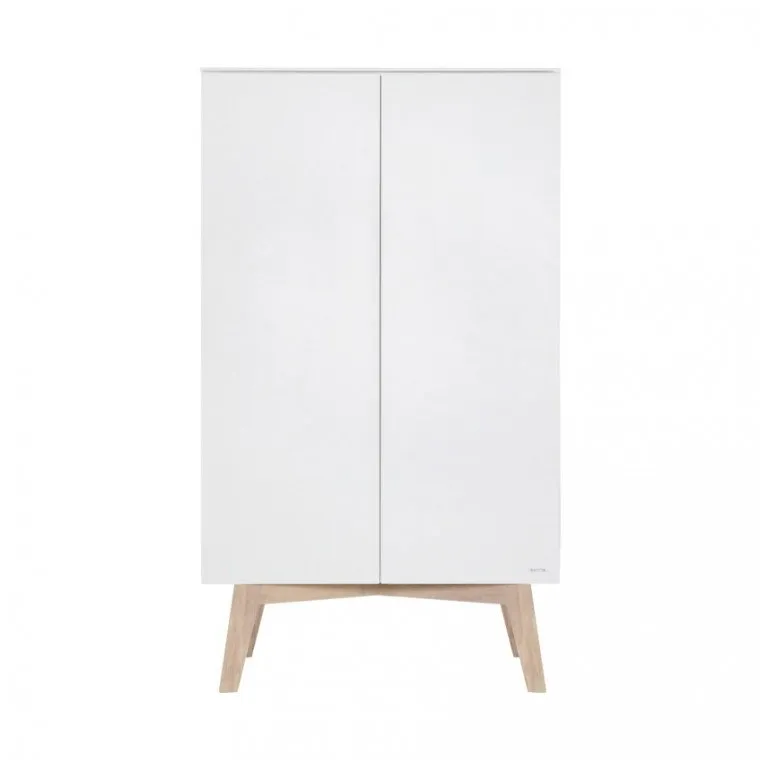 Kinderzimmer Sixties Mattweiß / naturbelassen – Bett 90 x 200 cm – Schrank 2-Türig