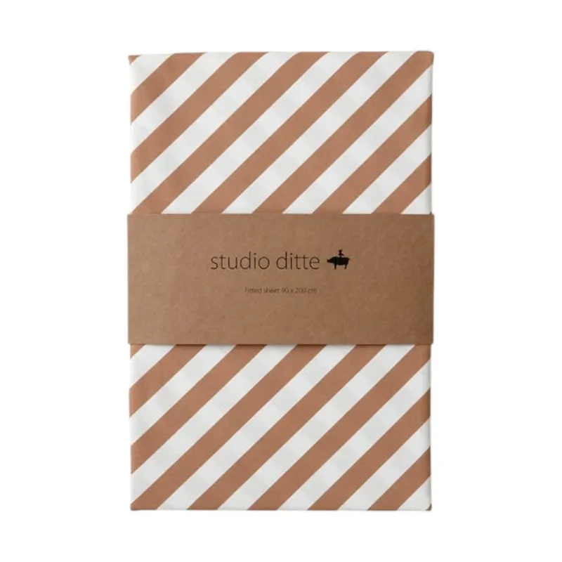 Studio Ditte Spannbettlaken - Streifen - 90 x 200 cm - Karamell