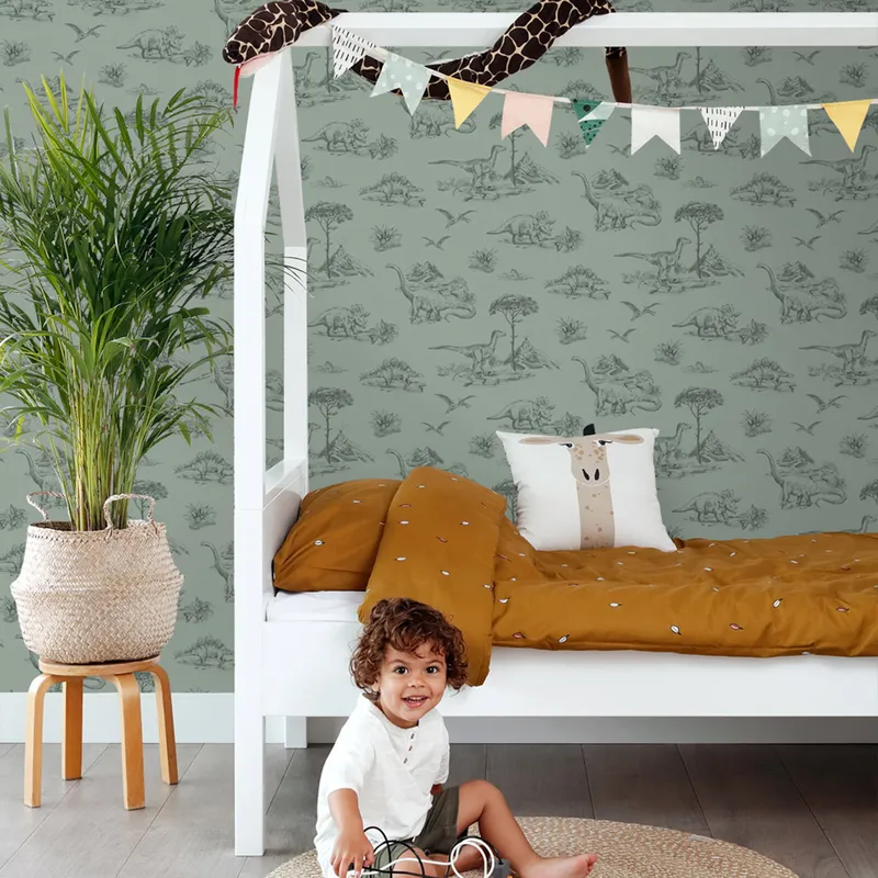 Estahome Dinosaurier Tapete II – 0,53 x 10,05 m – Graugrün