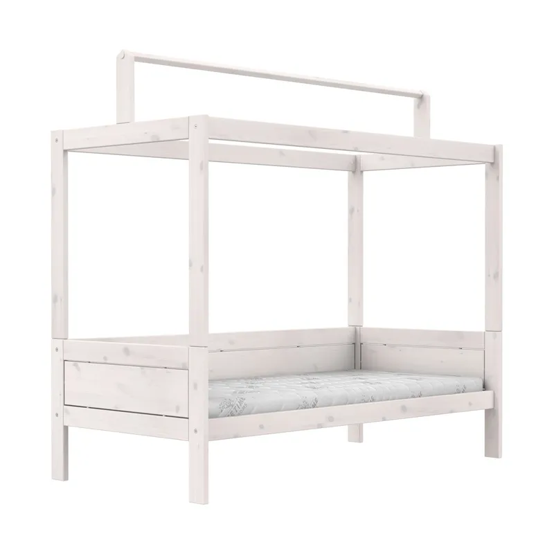 LIFETIME Kidsrooms Original Bett + Dachrahmen – Premium Lattenrost – 90x200 cm - White Wash