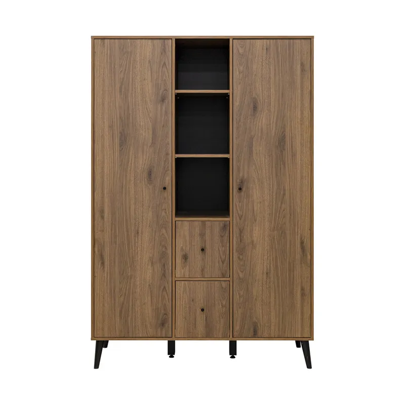 Bopita Zara 2-türiger Kleiderschrank XL – Walnuss/Mattschwarz