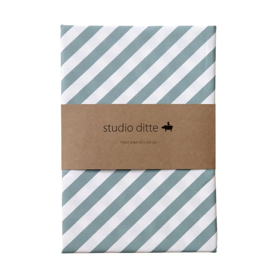 Studio Ditte Strepen Hoeslaken - Steenblauw