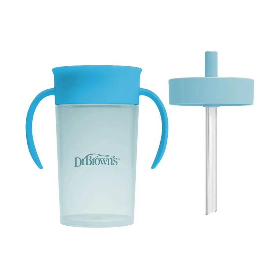 Dr. Brown’s Trinkbecher-Set mit Strohhalm und 360°-Öffnung - Ocean Blue