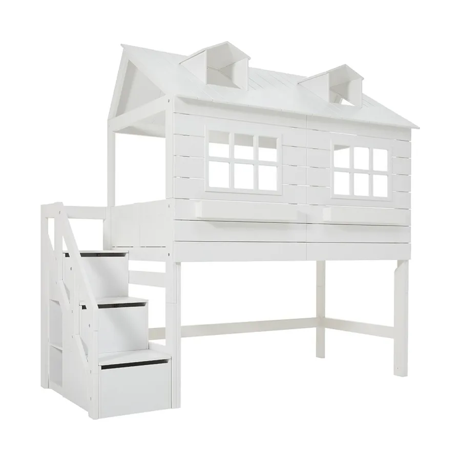 LIFETIME Kidsrooms Mittelhohes Bett Lakehouse Weiß lackiert