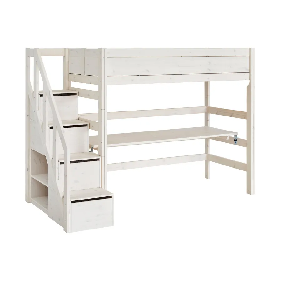 LIFETIME Kinderzimmer Hochbett mit Treppe Whitewash