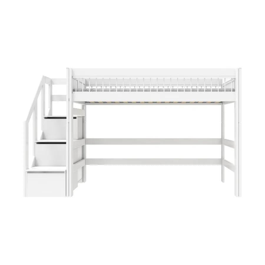 LifeTime Breeze Niedriges Hochbett – Treppenschrank – Luxus Lattenrost
