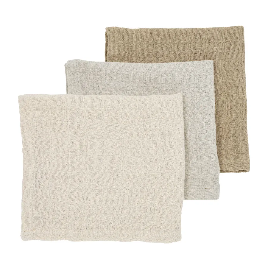 Meyco Baby Hydrophile Mundtücher - 3 Stück - Soft Sand/Greige/Taupe