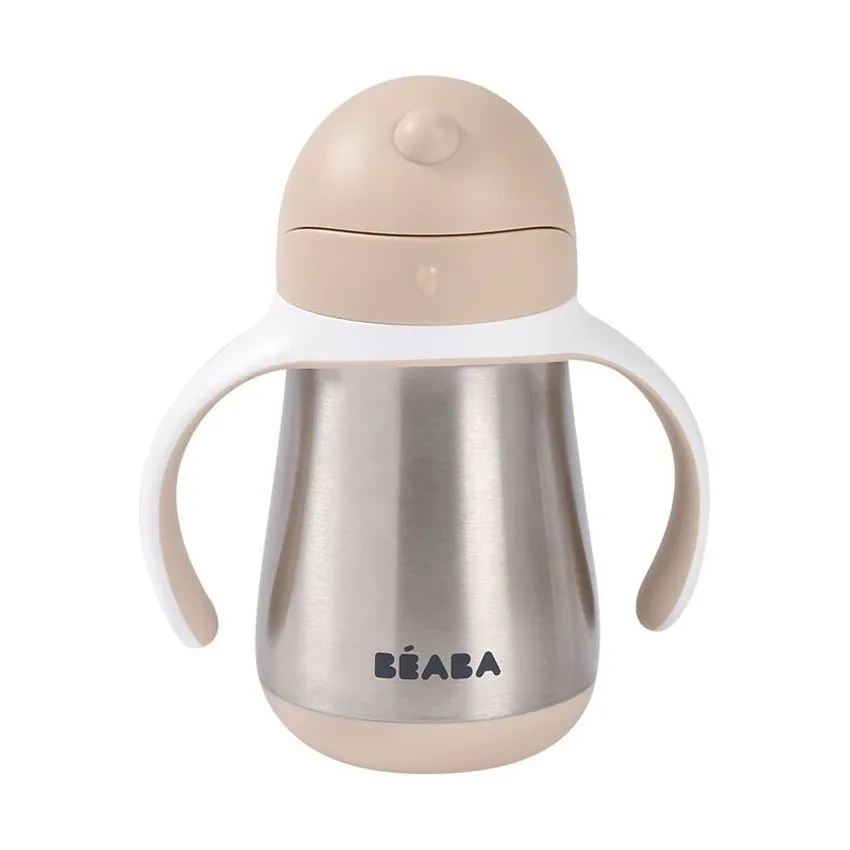 Béaba Edelstahl-Trinkbecher mit Strohhalm – Clay – 250 ml