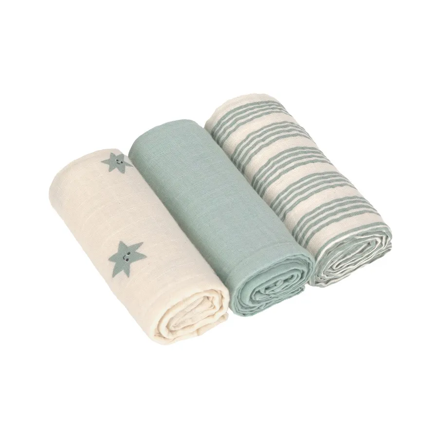 Lässig Swaddle & Burp Tücher - Tiny Team - 3er - Pack - 60 x 60 cm - Granite Green
