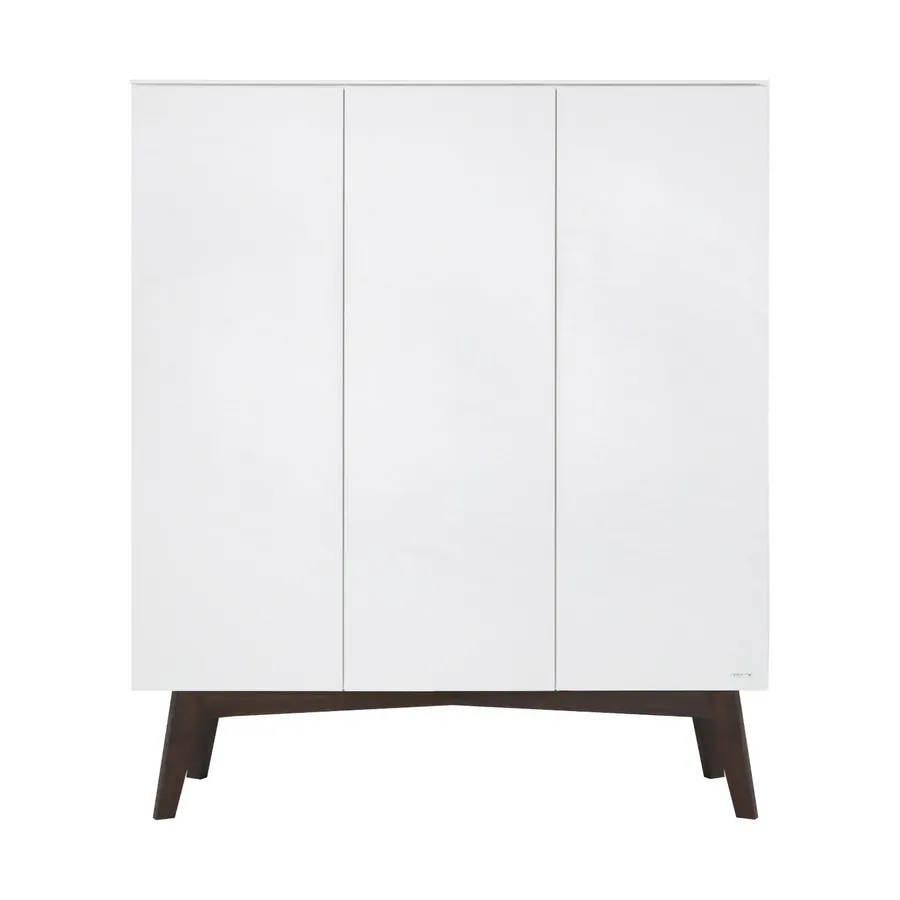 Kidsmill Sixties Kleiderschrank 3-türig Weiß Matt / Walnuss