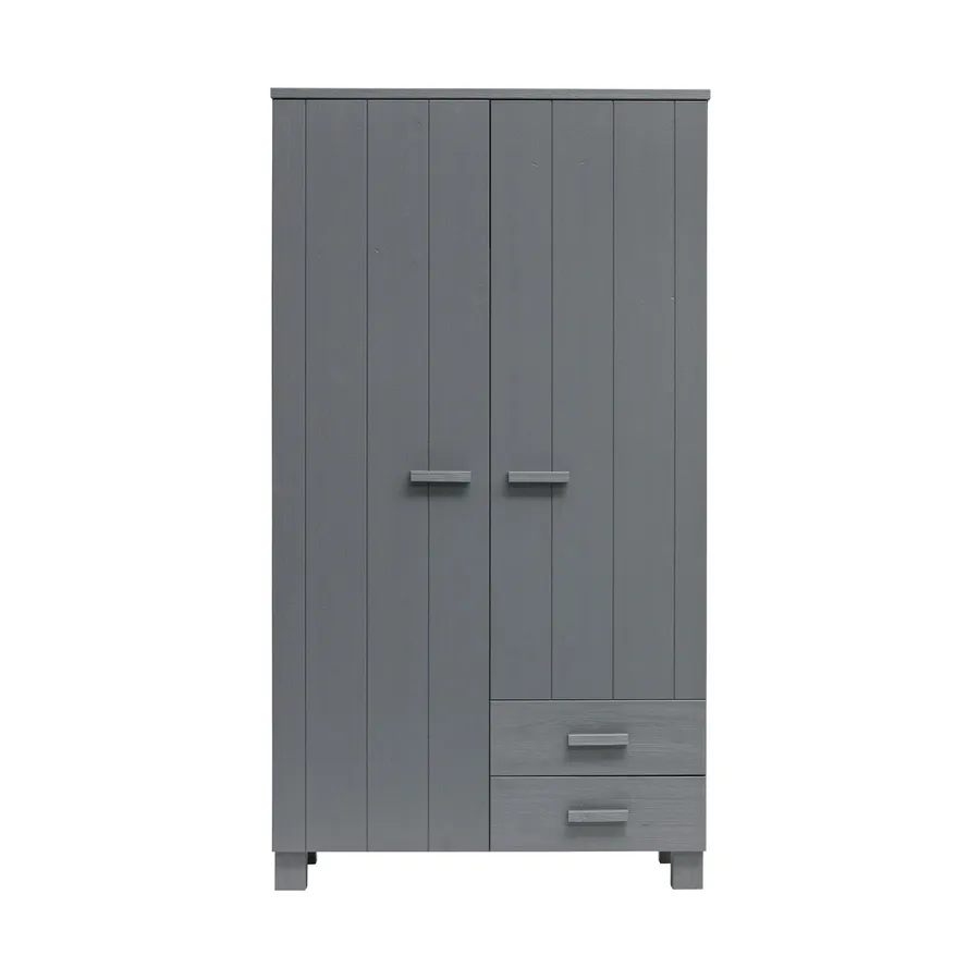 Woood Dennis Kleiderschrank + Schubladen Steel Grey 2-türig
