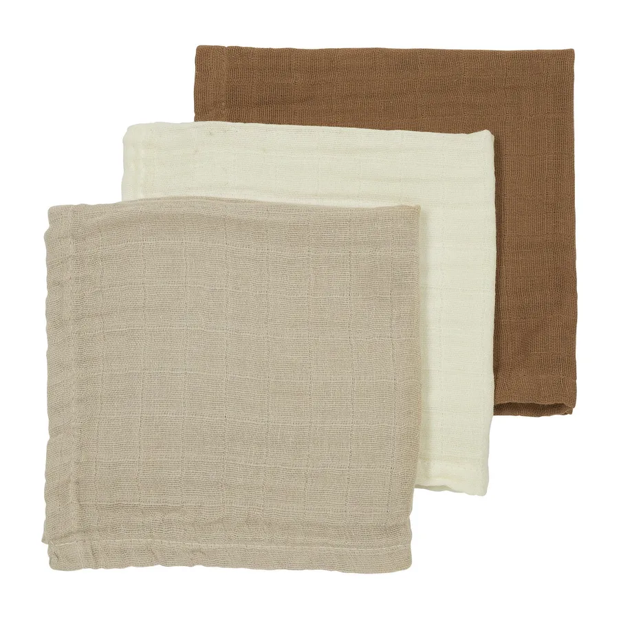 Meyco Mundtücher- 3 Stück - Uni - Offwhite/Sand/Toffee