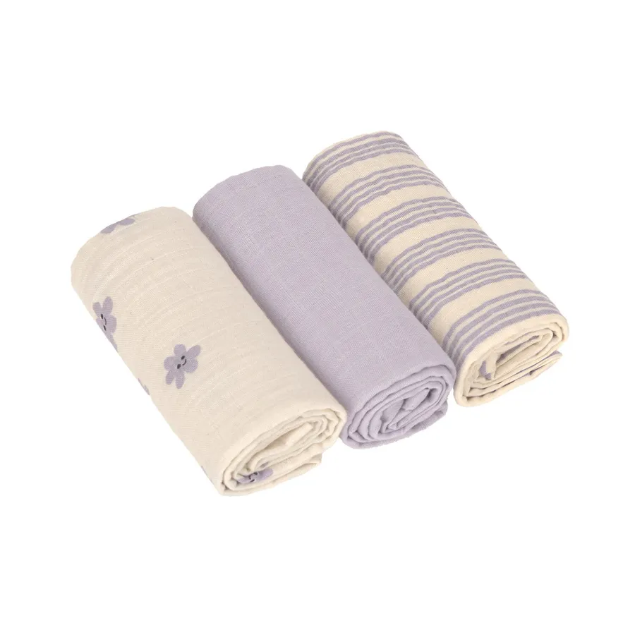 Lässig Swaddle & Burp Tücher - Tiny Team - 3er- Pack - 60 x 60 cm - Pastel Lila