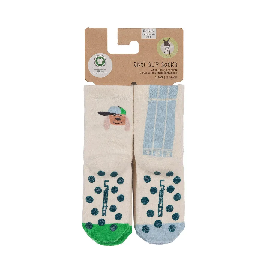 LÄSSIG GOTS Anti-Rutsch-Socken – 2er-Pack – Dog – Größe 23–26