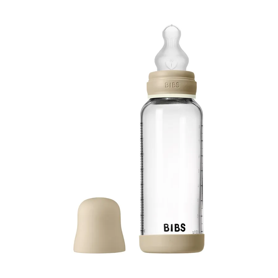 BIBS Glow Glasflasche – 240 ml – Silikon Flaschensauger – Vanilla