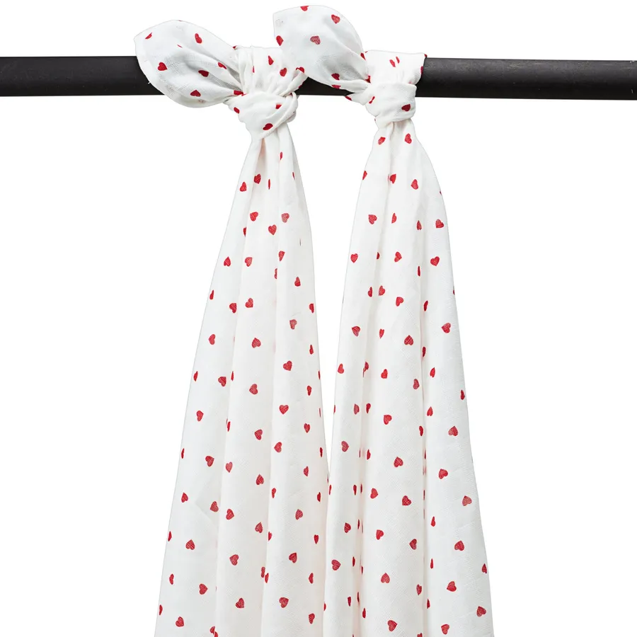 Meyco Sweet Heart Swaddle - 120 x 120 cm - 2-Pack - Rot