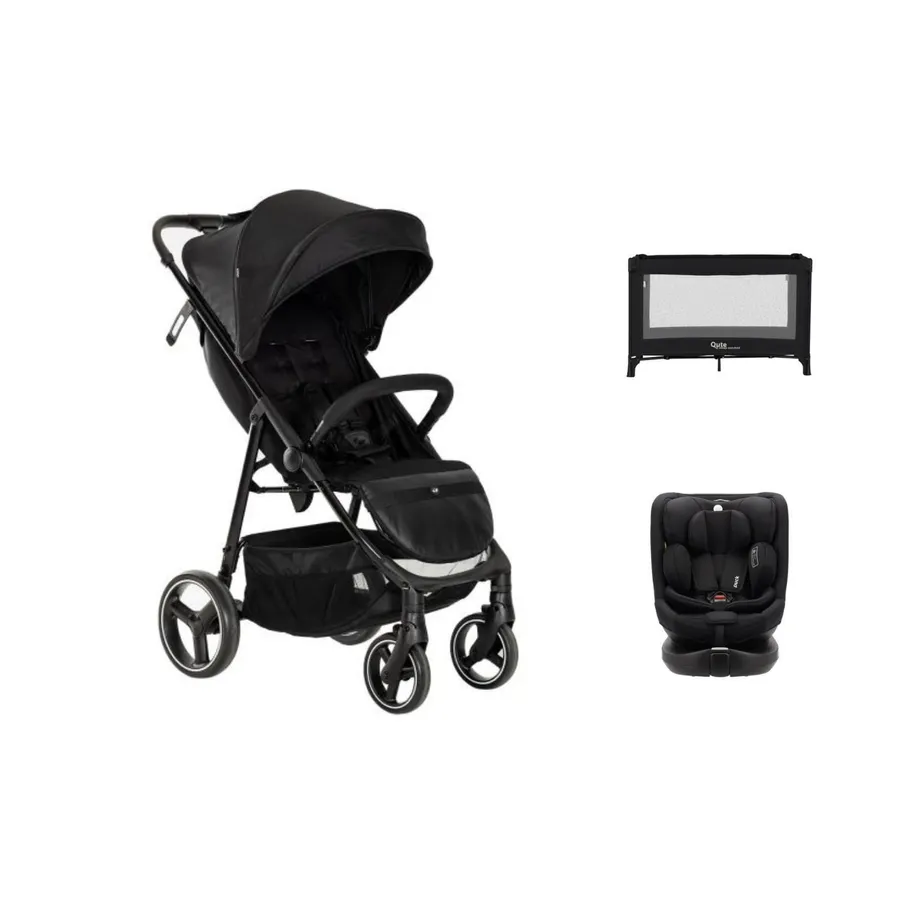 Baby Übernachtungs- & Babysitter-Bundle - Puck Flo Buggy | Qute Q-Break Easyfold Reisebett | Puck June Kindersitz