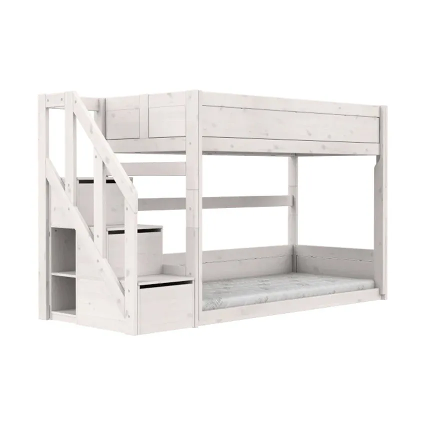 LIFETIME Kidsrooms Niedriges Etagenbett mit Treppenschrank– Premium-Lattenrost 