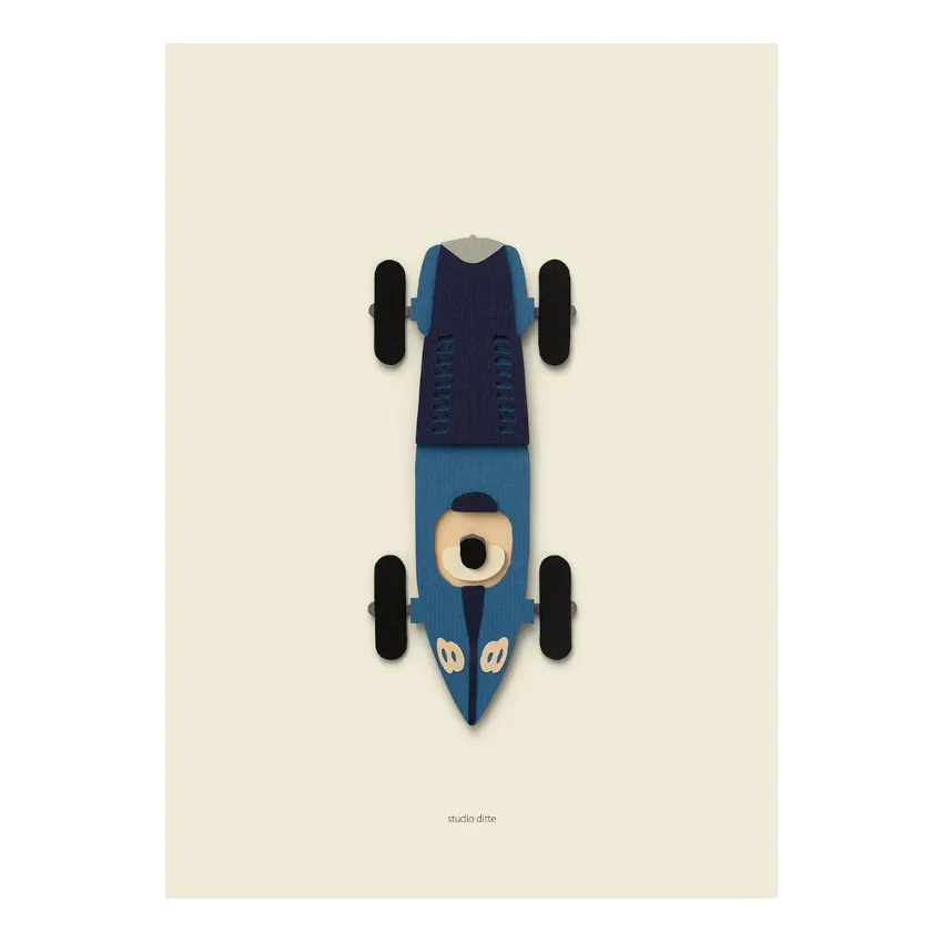 Studio Ditte Rennauto Blau Poster - 50x70 cm