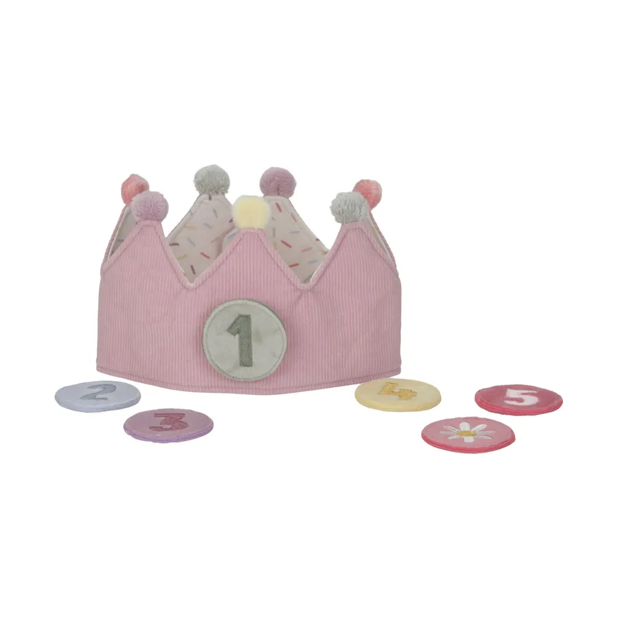 Little Dutch Verjaardagskroon van stof met cijfers roze