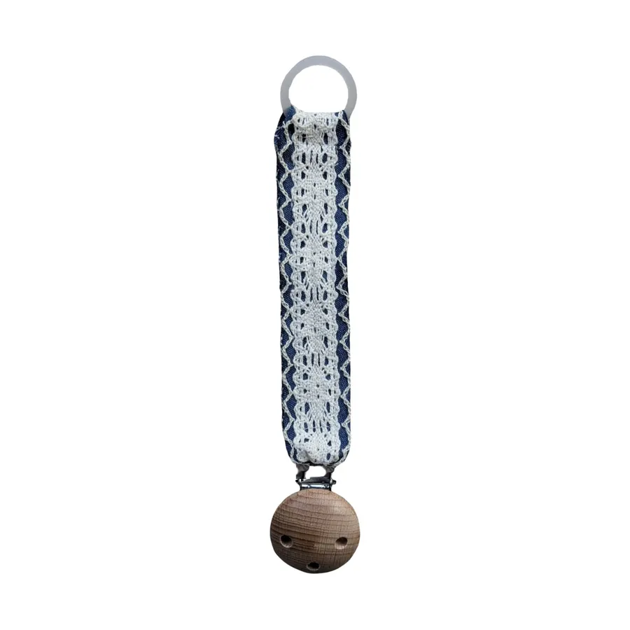 Ootje Kadootje Vintage Schnullerkette mit Spitze - Jeans