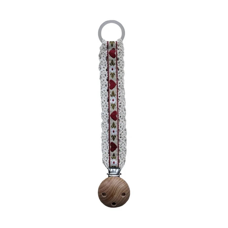 Ootje Kadootje Vintage Schnullerkette mit Spitze – Herzen