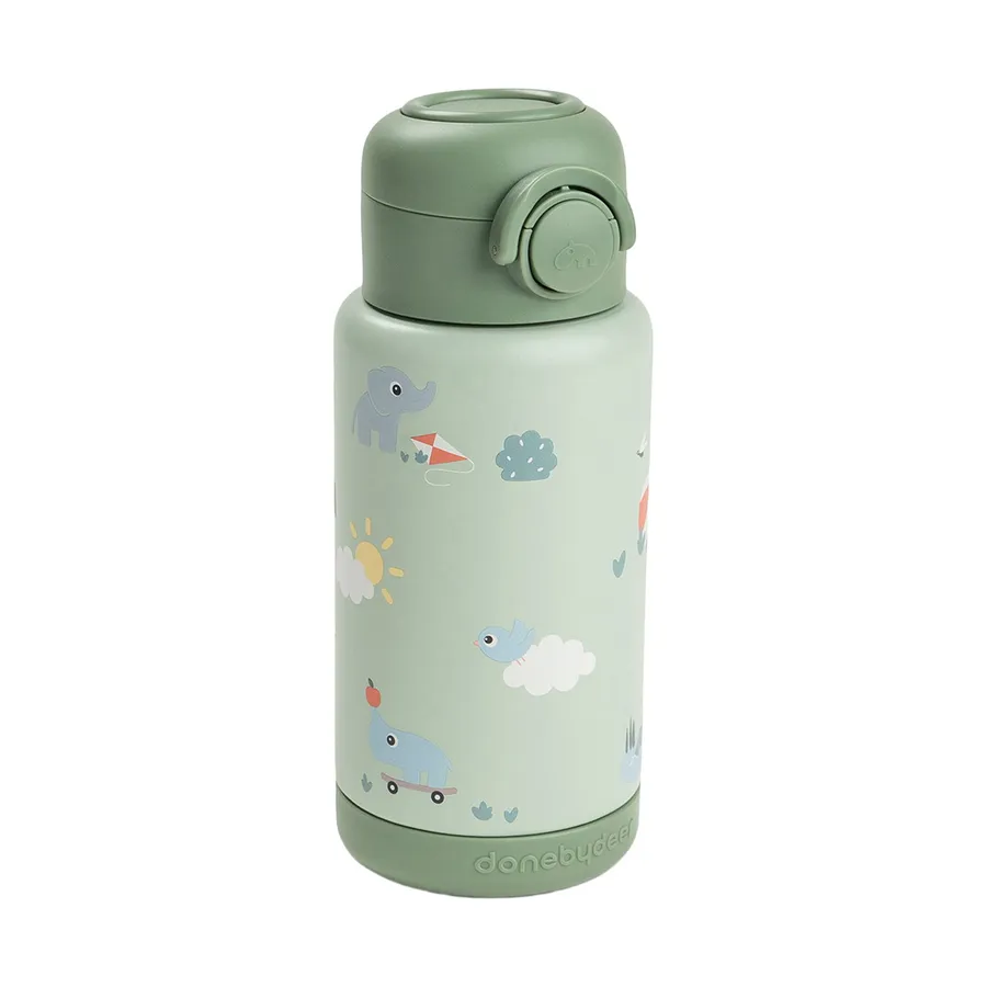 Done By Deer Thermos-Trinkflasche mit Strohhalm – 340 ml - Playground - Green