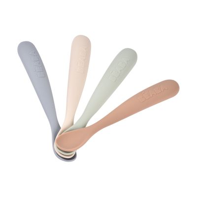 Béaba Set von 4 Silikonlöffel Altersstufe 1 – Natural Set
