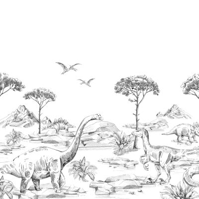 Estahome Dinosaurier Fototapete – 3 x 2,79 m – Schwarz/Weiß