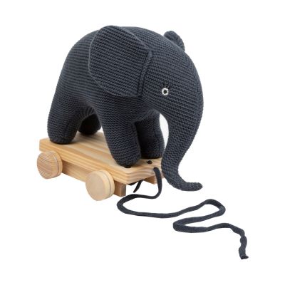 Pull along elephant, knitted dark denim 40042-14