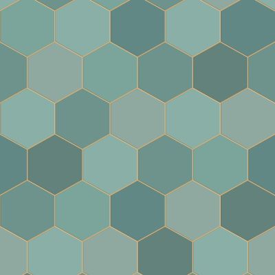 Estahome Hexagon Fototapete - 2 x 2,79 m - Meeresgrün / Petrolblau