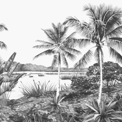 Estahome Landschaft mit Palmen Fototapete – 4,185 x 2,79 m – Schwarz/Weiß
