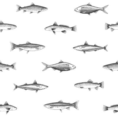 Estahome Federzeichnung Fische Tapete - 0,53 x 10,05 m