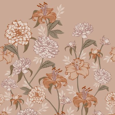 Estahome Vintage Blumen Fototapete – 1,5 x 2,79 m – Altrosa / Terracotta