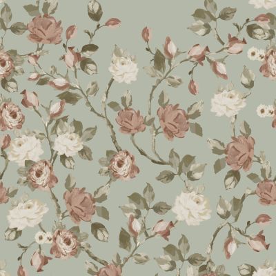Estahome Vintage Blumen Fototapete – 1,5 x 2,79 m – Graues Mintgrün / Altrosa