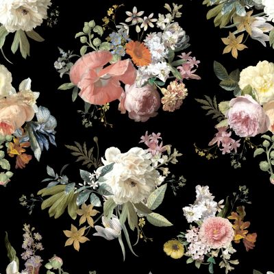 Estahome Vintage Blumen Fototapete – 2 x 2,79 m – Multicolor auf Schwarz