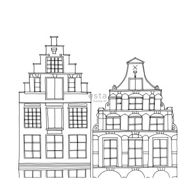Estahome Amsterdamer Grachtenhäuschen Tapete Schwarz / Weiß
